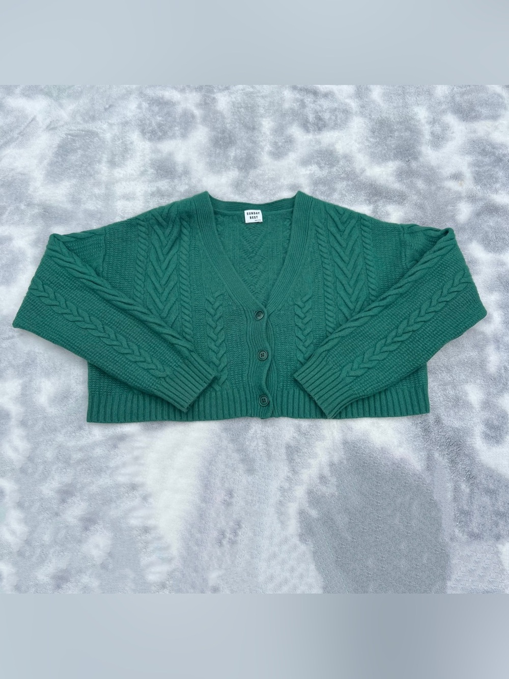 Sunday Best Emerald Green Cable-Knit Cropped Cardigan